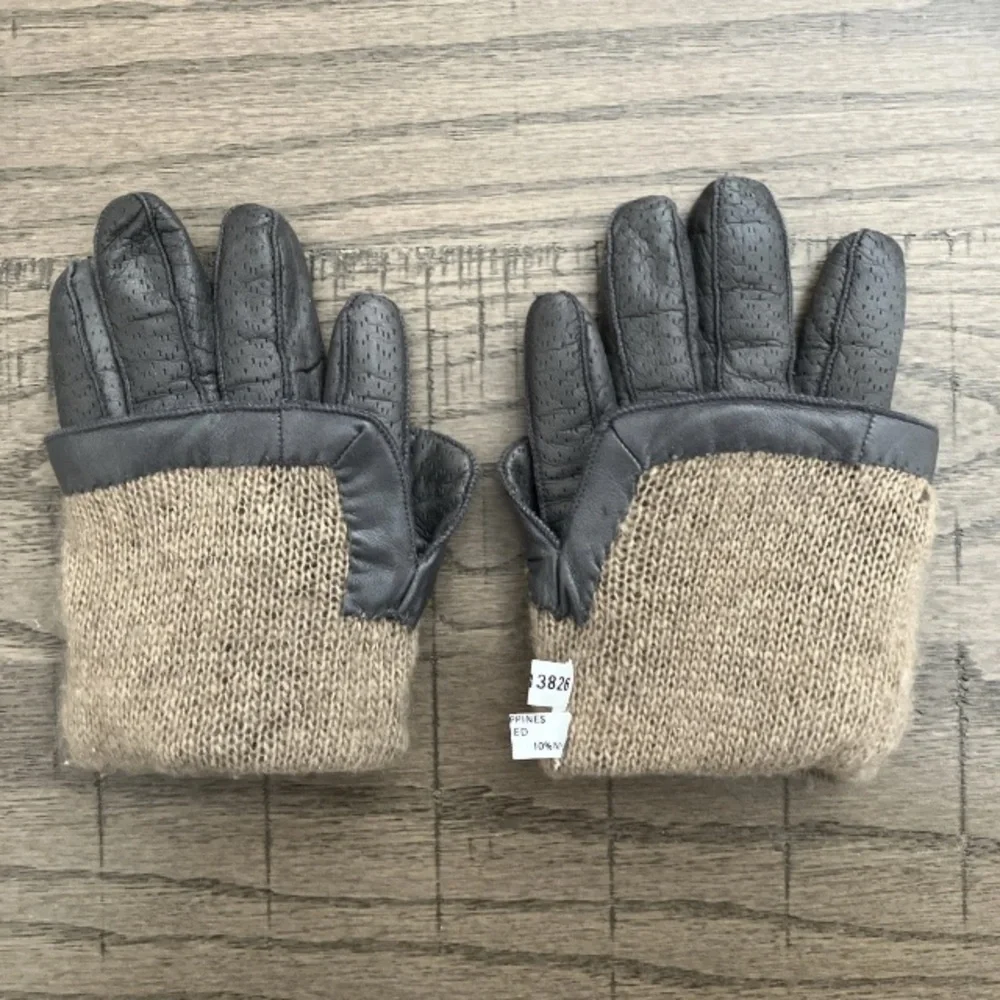 Vintage Grey Perforated Genuine Leather Gloves Cashmere Lined Women’s Winter Sm.
